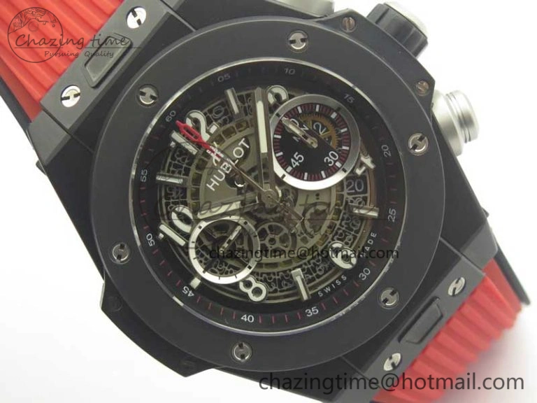 Big Bang Unico 45.5mm DLC 3AF Best Edition Gray Skeleton Dial On Red Rubber Strap A7750