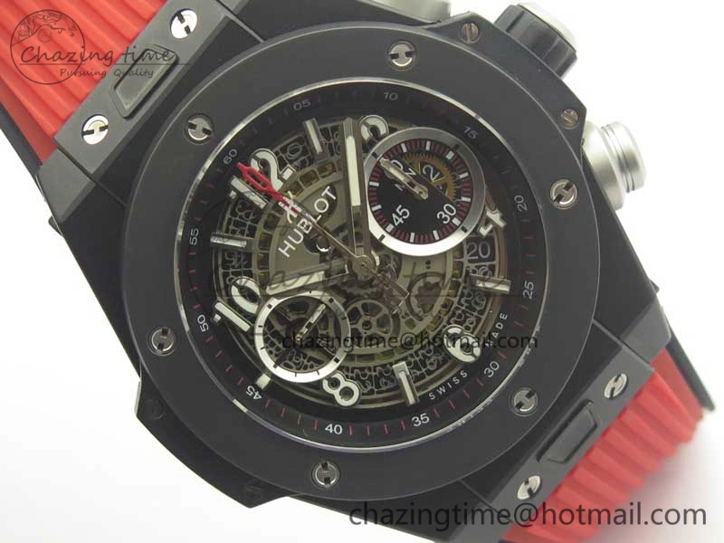 Big Bang Unico 45.5mm DLC 3AF Best Edition Gray Skeleton Dial On Red Rubber Strap A7750