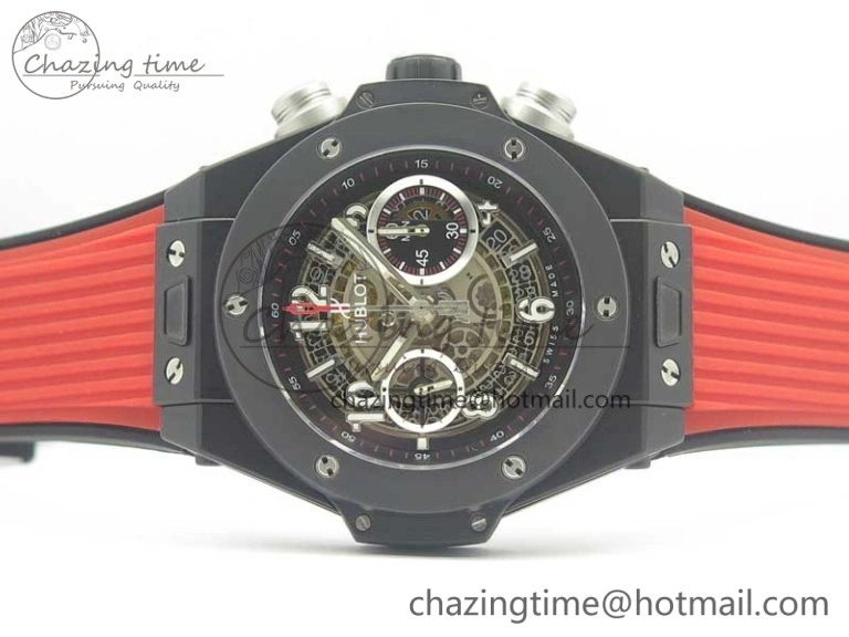 Big Bang Unico 45.5mm DLC 3AF Best Edition Gray Skeleton Dial On Red Rubber Strap A7750