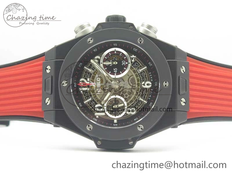 Big Bang Unico 45.5mm DLC 3AF Best Edition Gray Skeleton Dial On Red Rubber Strap A7750