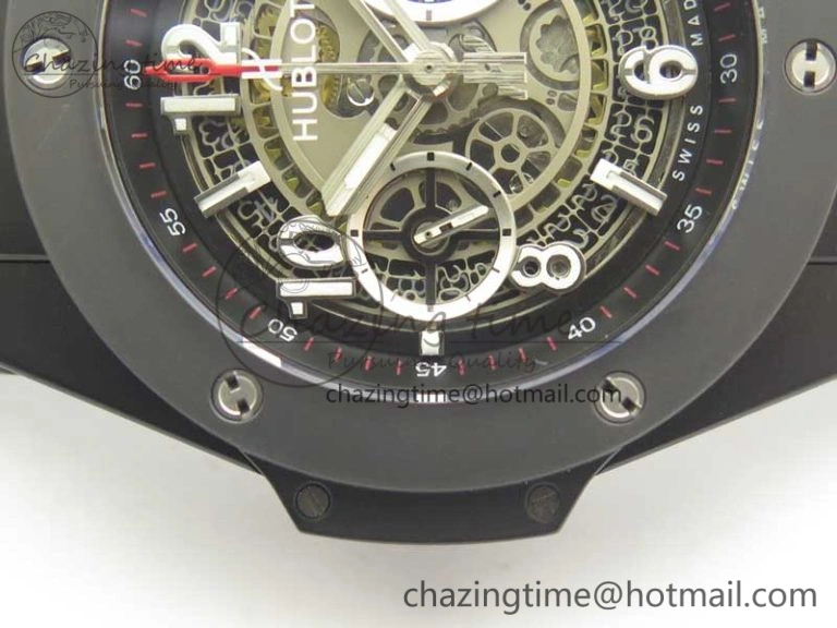Big Bang Unico 45.5mm DLC 3AF Best Edition Gray Skeleton Dial On Red Rubber Strap A7750