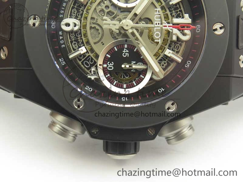 Big Bang Unico 45.5mm DLC 3AF Best Edition Gray Skeleton Dial On Red Rubber Strap A7750
