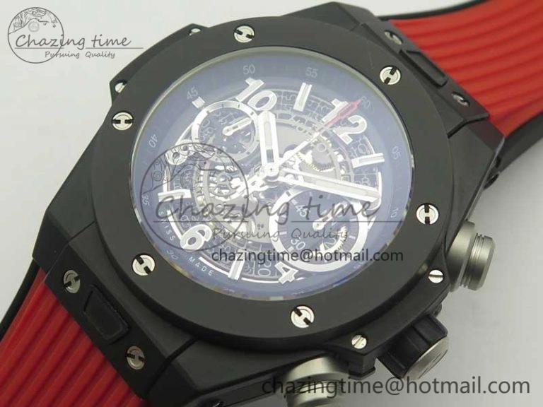 Big Bang Unico 45.5mm DLC 3AF Best Edition Gray Skeleton Dial On Red Rubber Strap A7750