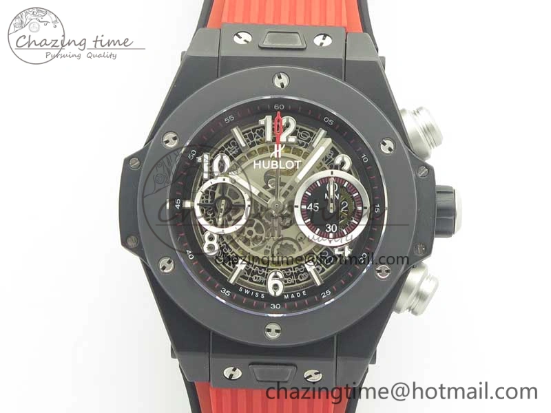 Big Bang Unico 45.5mm DLC 3AF Best Edition Gray Skeleton Dial On Red Rubber Strap A7750