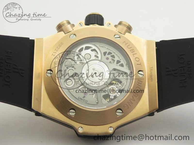 Big Bang Unico 45.5mm RG 3AF Best Edition Blue Skeleton Dial On Blue Rubber Strap A7750