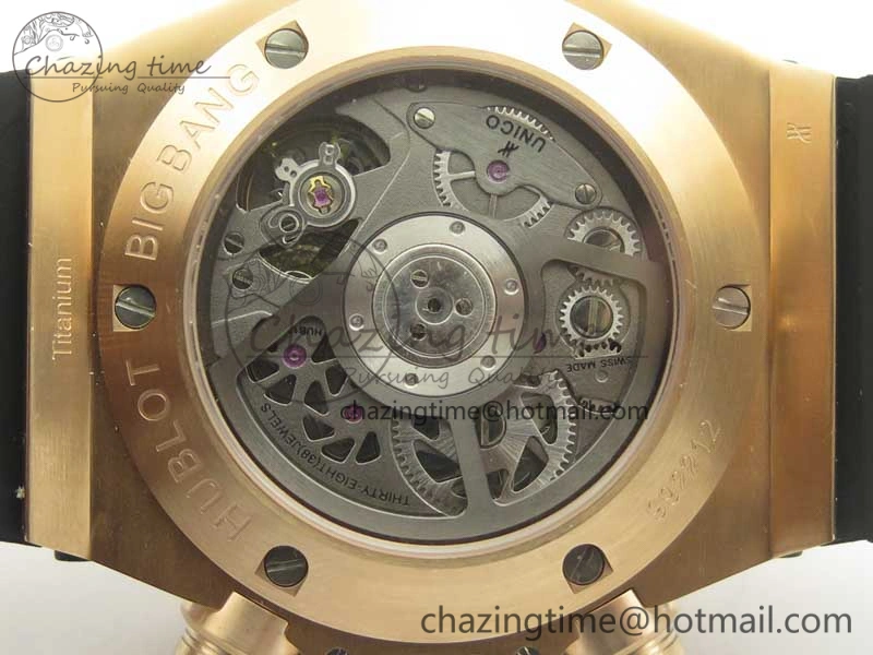 Big Bang Unico 45.5mm RG 3AF Best Edition Blue Skeleton Dial On Blue Rubber Strap A7750