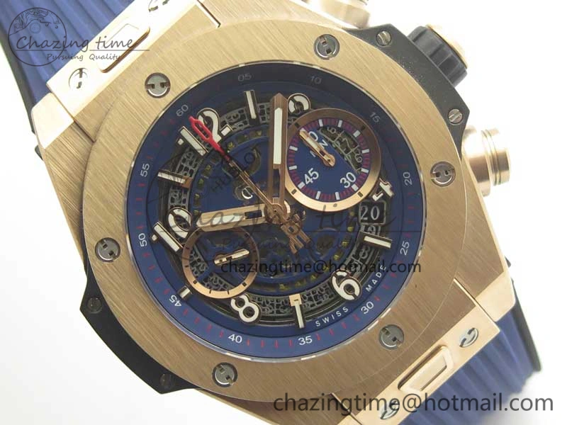 Big Bang Unico 45.5mm RG 3AF Best Edition Blue Skeleton Dial On Blue Rubber Strap A7750