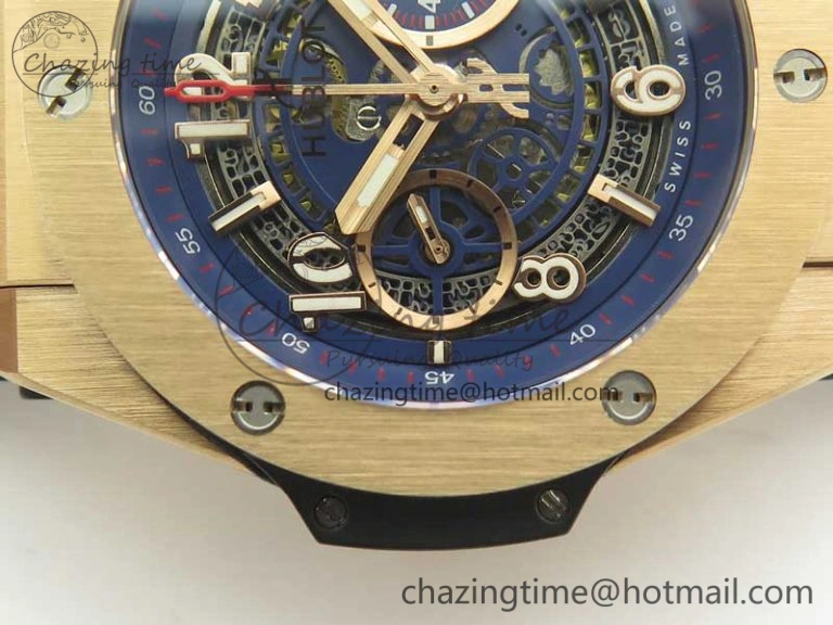 Big Bang Unico 45.5mm RG 3AF Best Edition Blue Skeleton Dial On Blue Rubber Strap A7750