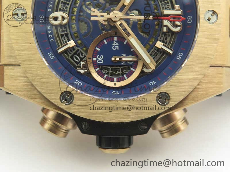 Big Bang Unico 45.5mm RG 3AF Best Edition Blue Skeleton Dial On Blue Rubber Strap A7750