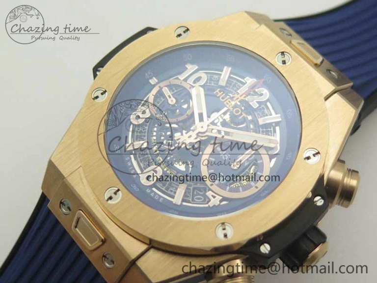 Big Bang Unico 45.5mm RG 3AF Best Edition Blue Skeleton Dial On Blue Rubber Strap A7750