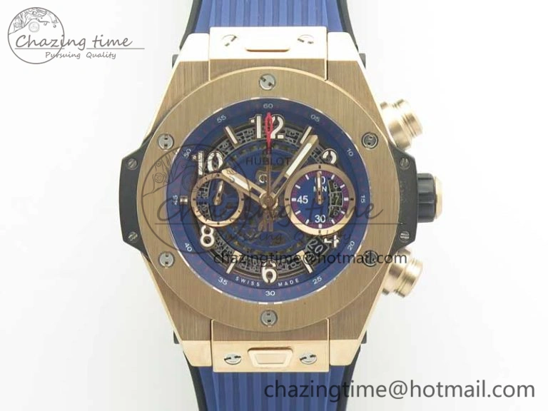 Big Bang Unico 45.5mm RG 3AF Best Edition Blue Skeleton Dial On Blue Rubber Strap A7750