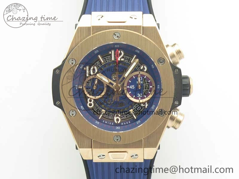 Big Bang Unico 45.5mm RG 3AF Best Edition Blue Skeleton Dial On Blue Rubber Strap A7750