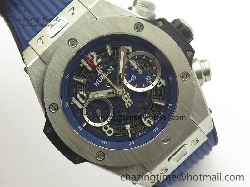Big Bang Unico 45.5mm SS 3AF Best Edition Blue Skeleton Dial On Gummy Strap A7750