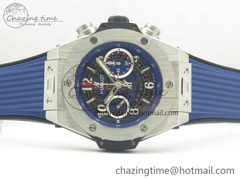 Big Bang Unico 45.5mm SS 3AF Best Edition Blue Skeleton Dial On Gummy Strap A7750