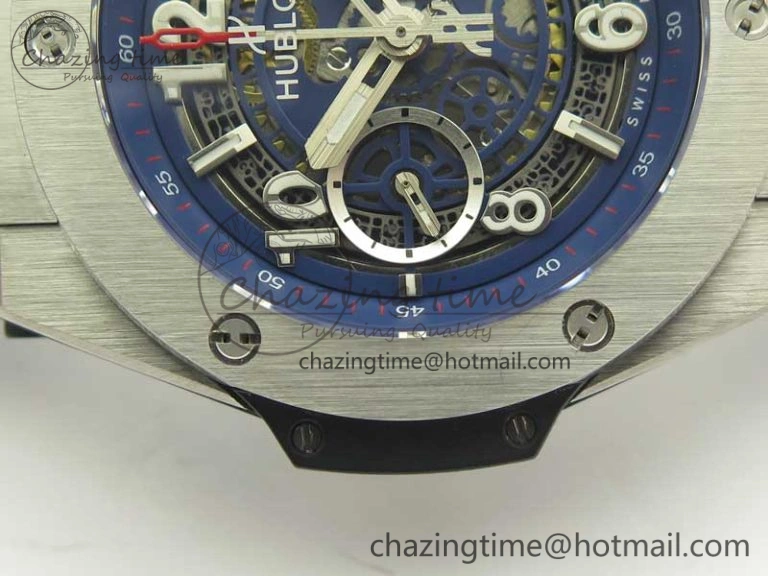 Big Bang Unico 45.5mm SS 3AF Best Edition Blue Skeleton Dial On Gummy Strap A7750