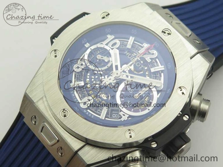 Big Bang Unico 45.5mm SS 3AF Best Edition Blue Skeleton Dial On Gummy Strap A7750