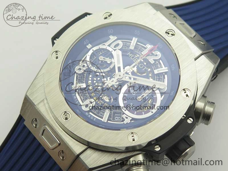 Big Bang Unico 45.5mm SS 3AF Best Edition Blue Skeleton Dial On Gummy Strap A7750