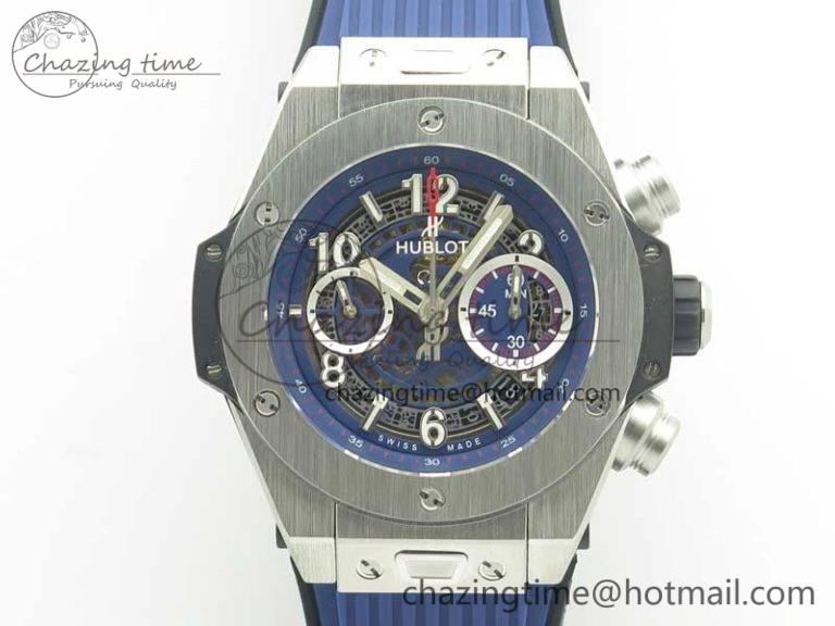 Big Bang Unico 45.5mm SS 3AF Best Edition Blue Skeleton Dial On Gummy Strap A7750