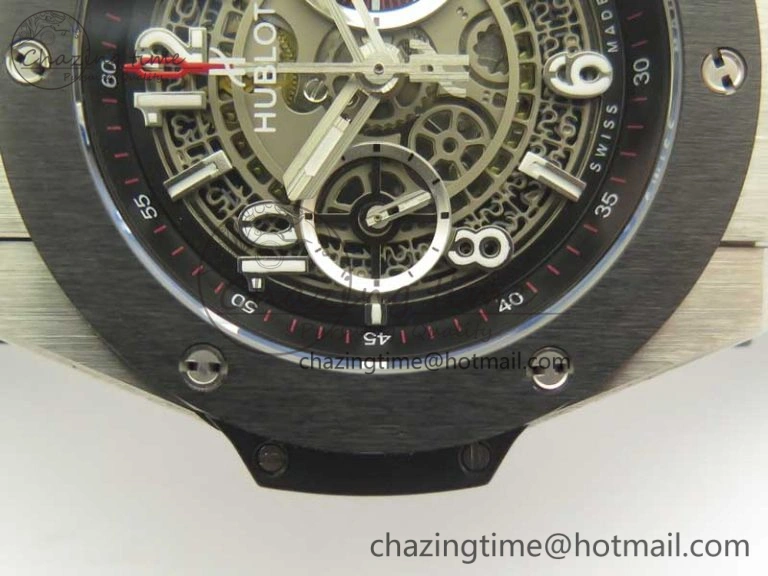 Big Bang Unico 45.5mm SS Ceramic 3AF Best Edition Gray Skeleton Dial On Gummy Strap A7750