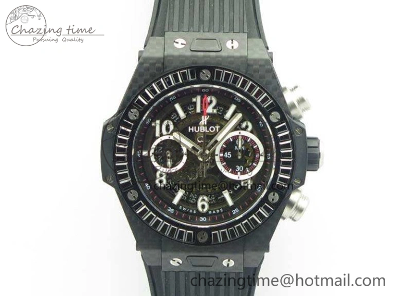 Big Bang Unico 45mm Carbon 3AF Best Edition Black Dial Diamond Bezel On Rubber Strap A7750
