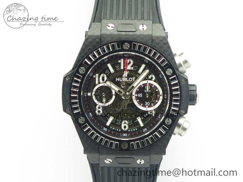 Big Bang Unico 45mm Carbon 3AF Best Edition Black Dial Diamond Bezel On Rubber Strap A7750