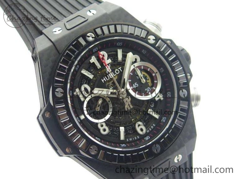 Big Bang Unico 45mm Carbon 3AF Best Edition Black Dial Diamond Bezel On Rubber Strap A7750