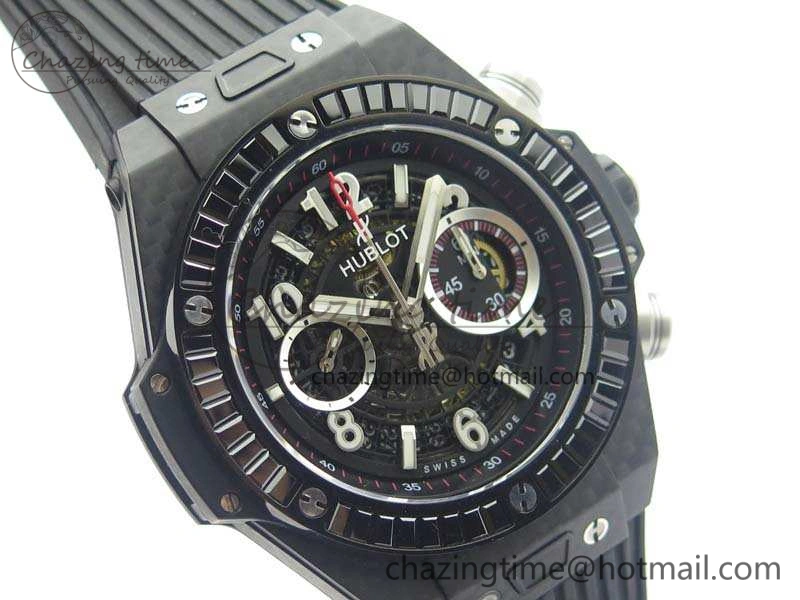 Big Bang Unico 45mm Carbon 3AF Best Edition Black Dial Diamond Bezel On Rubber Strap A7750