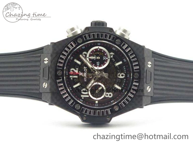 Big Bang Unico 45mm Carbon 3AF Best Edition Black Dial Diamond Bezel On Rubber Strap A7750