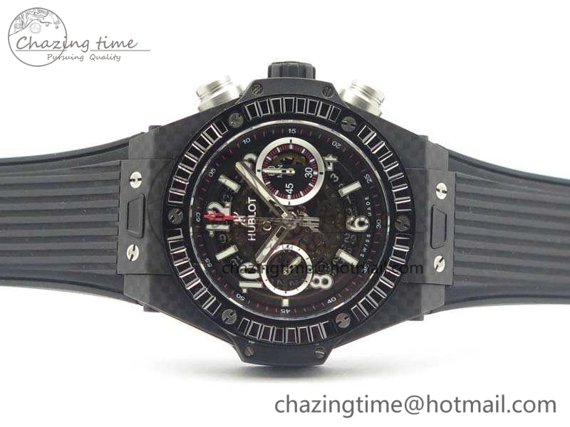 Big Bang Unico 45mm Carbon 3AF Best Edition Black Dial Diamond Bezel On Rubber Strap A7750