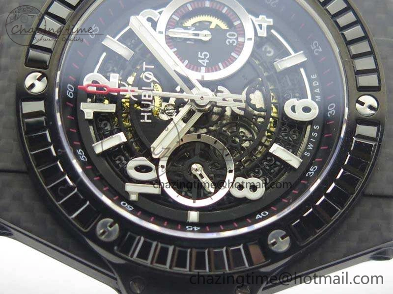 Big Bang Unico 45mm Carbon 3AF Best Edition Black Dial Diamond Bezel On Rubber Strap A7750