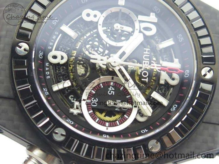 Big Bang Unico 45mm Carbon 3AF Best Edition Black Dial Diamond Bezel On Rubber Strap A7750