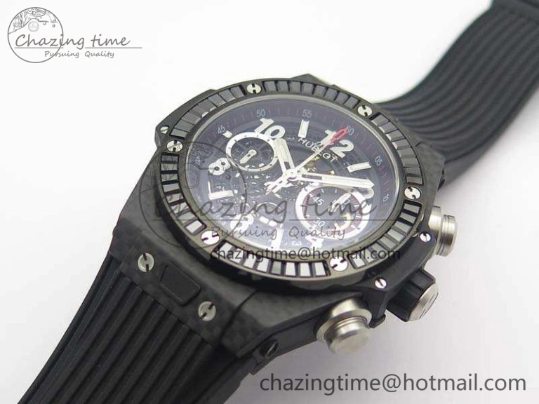Big Bang Unico 45mm Carbon 3AF Best Edition Black Dial Diamond Bezel On Rubber Strap A7750