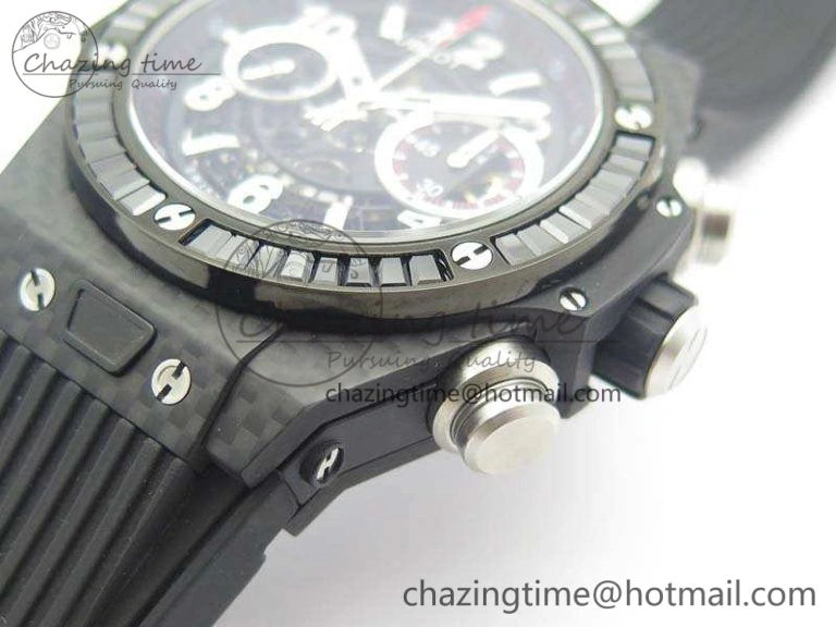 Big Bang Unico 45mm Carbon 3AF Best Edition Black Dial Diamond Bezel On Rubber Strap A7750