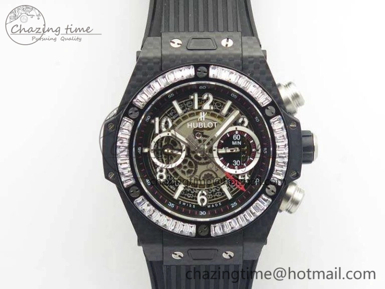 Big Bang Unico 45mm Carbon 3AF Best Edition Gray Dial Crystal Bezel On Rubber Strap A7750