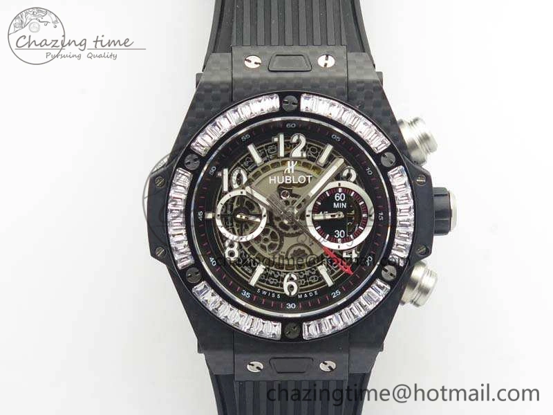 Big Bang Unico 45mm Carbon 3AF Best Edition Gray Dial Crystal Bezel On Rubber Strap A7750