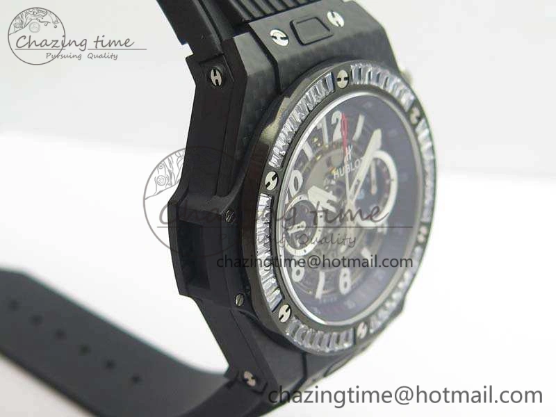 Big Bang Unico 45mm Carbon 3AF Best Edition Gray Dial Crystal Bezel On Rubber Strap A7750