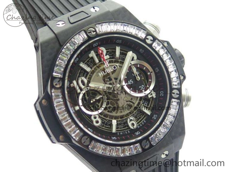 Big Bang Unico 45mm Carbon 3AF Best Edition Gray Dial Crystal Bezel On Rubber Strap A7750