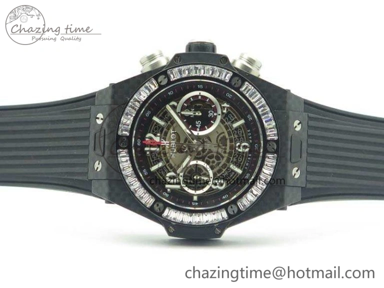 Big Bang Unico 45mm Carbon 3AF Best Edition Gray Dial Crystal Bezel On Rubber Strap A7750