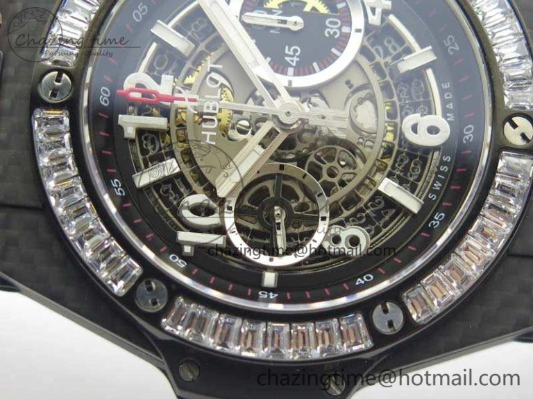 Big Bang Unico 45mm Carbon 3AF Best Edition Gray Dial Crystal Bezel On Rubber Strap A7750