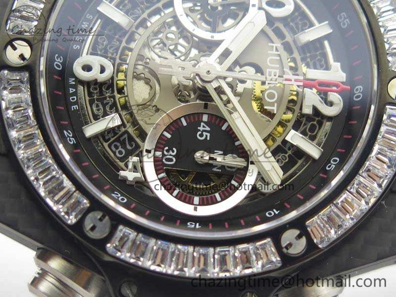 Big Bang Unico 45mm Carbon 3AF Best Edition Gray Dial Crystal Bezel On Rubber Strap A7750