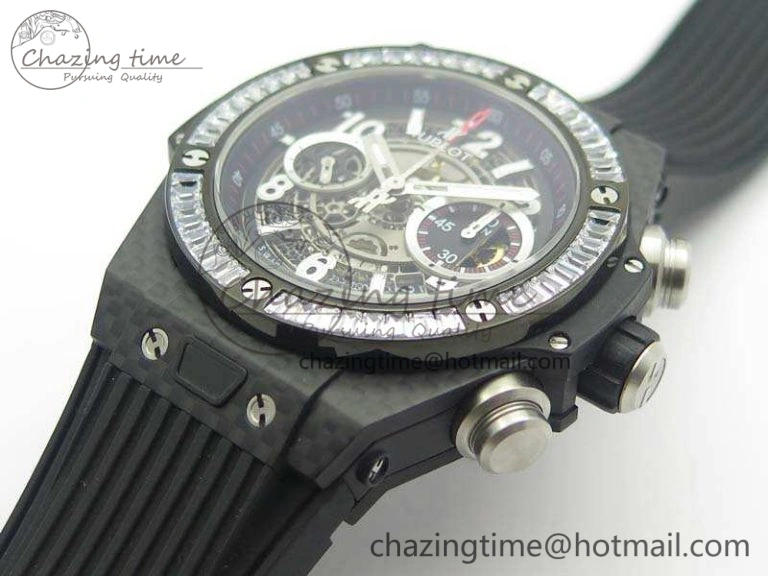 Big Bang Unico 45mm Carbon 3AF Best Edition Gray Dial Crystal Bezel On Rubber Strap A7750