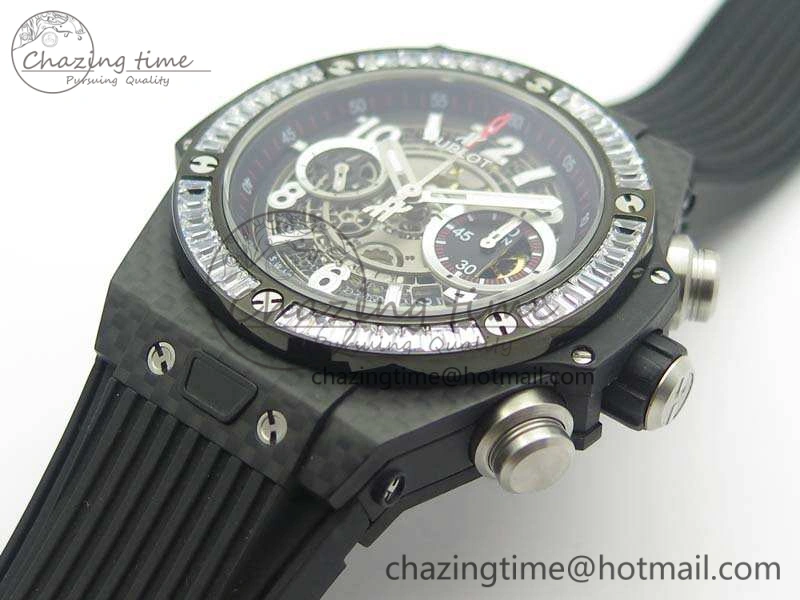 Big Bang Unico 45mm Carbon 3AF Best Edition Gray Dial Crystal Bezel On Rubber Strap A7750