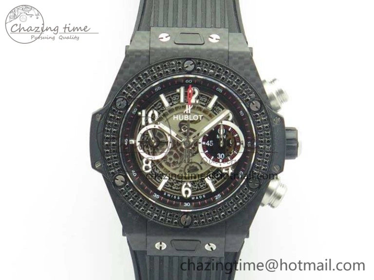 Big Bang Unico 45mm Carbon 3AF Best Edition Gray Dial Diamond Bezel On Rubber Strap A7750