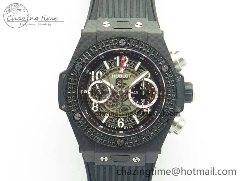 Big Bang Unico 45mm Carbon 3AF Best Edition Gray Dial Diamond Bezel On Rubber Strap A7750