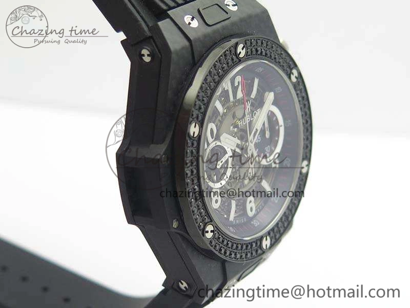 Big Bang Unico 45mm Carbon 3AF Best Edition Gray Dial Diamond Bezel On Rubber Strap A7750