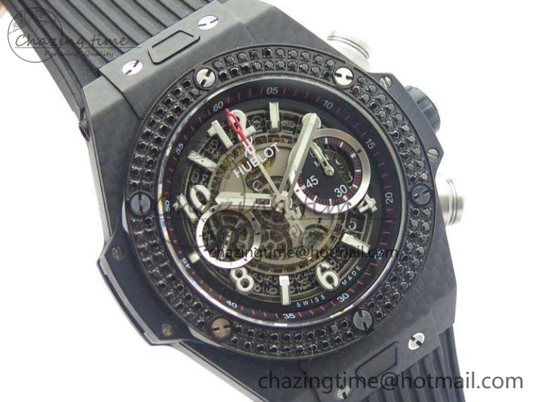 Big Bang Unico 45mm Carbon 3AF Best Edition Gray Dial Diamond Bezel On Rubber Strap A7750