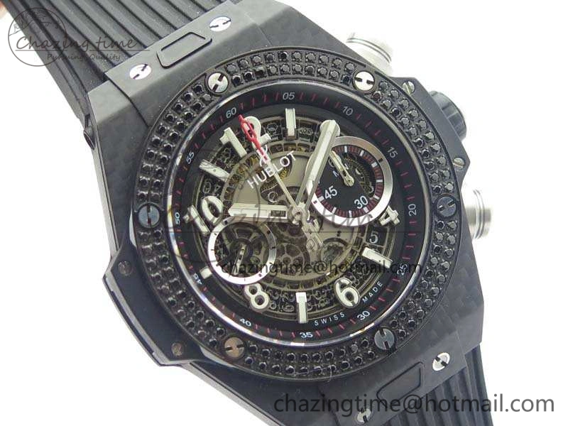 Big Bang Unico 45mm Carbon 3AF Best Edition Gray Dial Diamond Bezel On Rubber Strap A7750