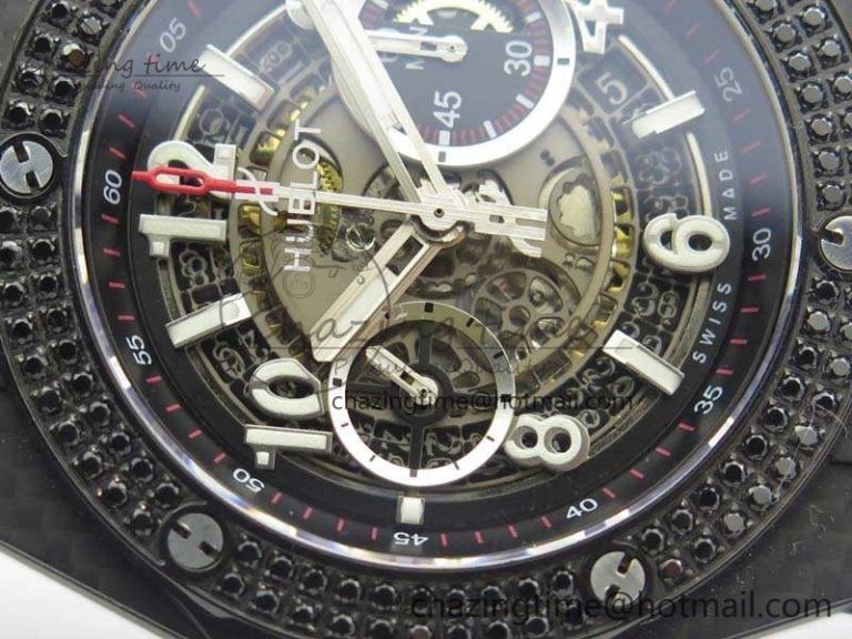 Big Bang Unico 45mm Carbon 3AF Best Edition Gray Dial Diamond Bezel On Rubber Strap A7750