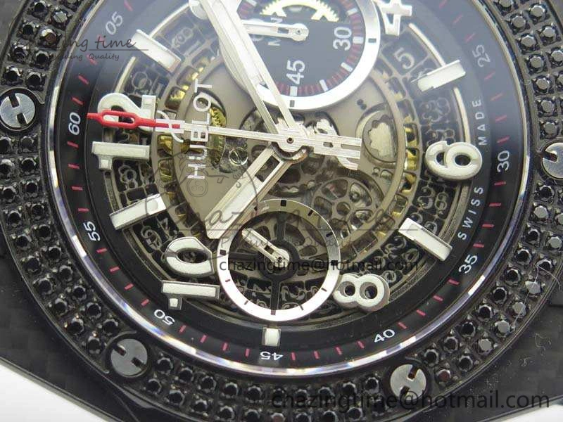 Big Bang Unico 45mm Carbon 3AF Best Edition Gray Dial Diamond Bezel On Rubber Strap A7750