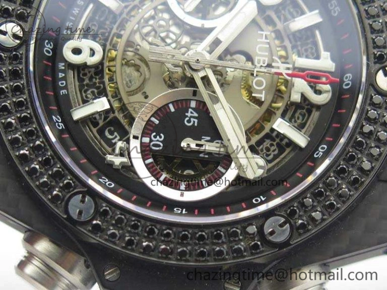 Big Bang Unico 45mm Carbon 3AF Best Edition Gray Dial Diamond Bezel On Rubber Strap A7750